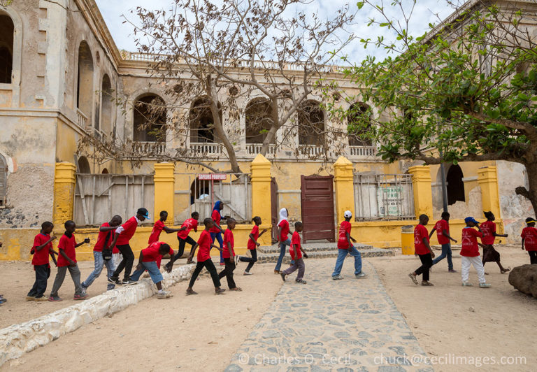 School Children Visiting Goree Island, Walking by the Abandoned Residence of the French Colonial Governor.