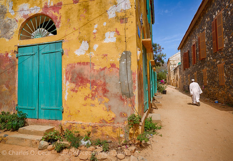 A Quiet Street Scene, Closed Aqua Doorway, Private Residence, Goree Island.