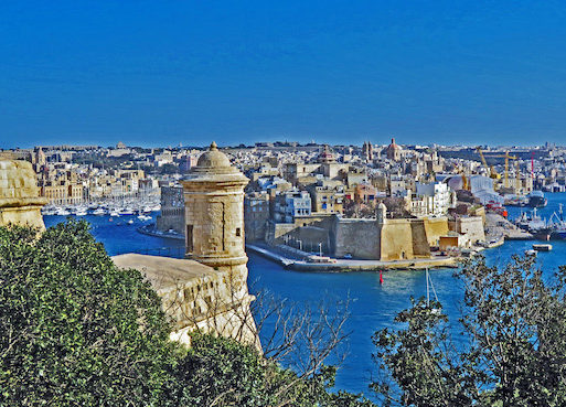 View of the Grand Harbour from Upper Barrakka Gardens in Valetta