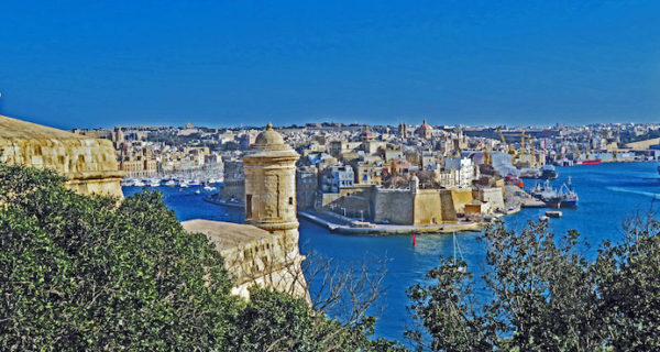 View of the Grand Harbour from Upper Barrakka Gardens in Valetta