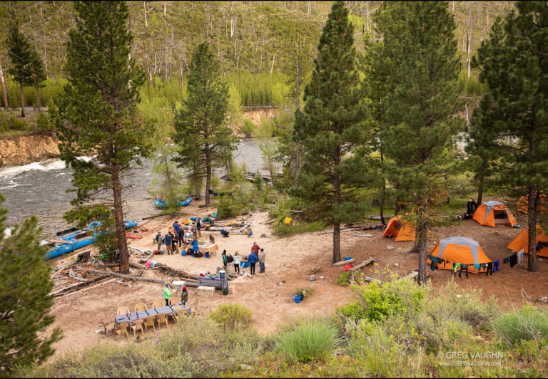 An idyllic riverfront campsite.