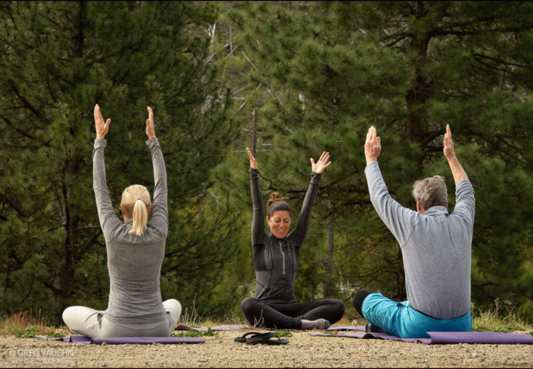 Morning yoga class with instructor Sandi Hagle.