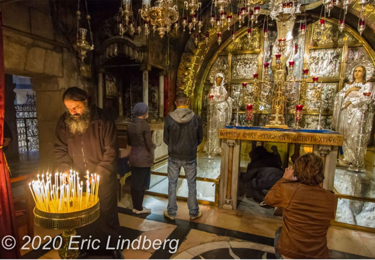 Inside the Church of the Holy Sepulchre is a site traditionally regarded as the place of Jesus’ crucifixion. Beneath the altar is a hole said to be the place where the cross bearing Jesus was raised.