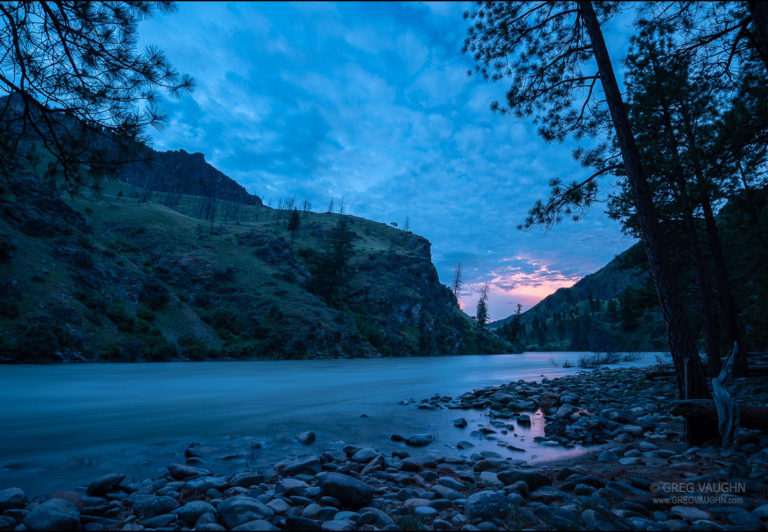 Dusk on the river at Survey Creek Camp.