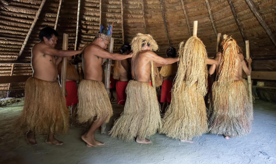Yagua tribal dance in Amazon River village