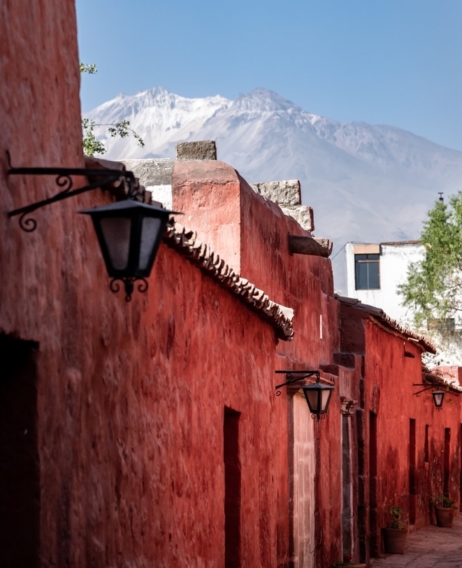 Calle Cordoba with Chachani volcano in the background.