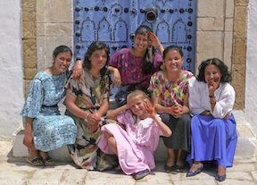 Tunisia, Sidi Bou Said. Tunisian Girls, in Town for a Wedding.