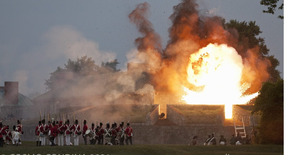 The battle for Fort Erie occurred in August and September of 1814 and was one of the last conflicts in the War of 1812. British artillery hit the American powder magazine but the explosion here depicted did not enable British troops to dislodge the American forces. The battle for Fort Erie occurred in August and September of 1814 and was one of the last conflicts in the War of 1812. British artillery hit the American powder magazine but the explosion here depicted did not enable British troops to dislodge the American forces.