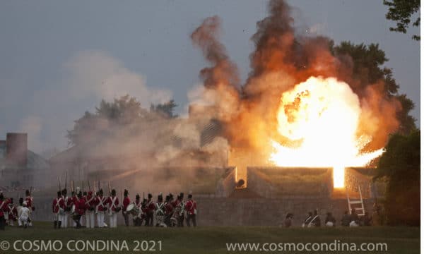 The battle for Fort Erie occurred in August and September of 1814 and was one of the last conflicts in the War of 1812. British artillery hit the American powder magazine but the explosion here depicted did not enable British troops to dislodge the American forces. The battle for Fort Erie occurred in August and September of 1814 and was one of the last conflicts in the War of 1812. British artillery hit the American powder magazine but the explosion here depicted did not enable British troops to dislodge the American forces.
