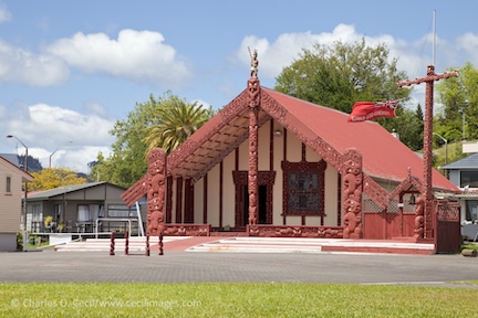Maori Marae (Meeting House), Ohinemutu Village, Rotorua. This house also serves as a meeting place for the traditional Maori parliament for the northern Maori tribes
