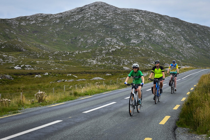 Three cyclists heading from Maum Cross to Cong