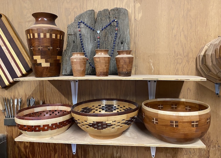 Wooden bowls, boards and jars for sale