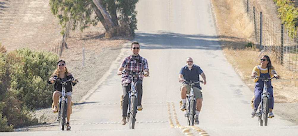 E-bikes cruising a California Backroad