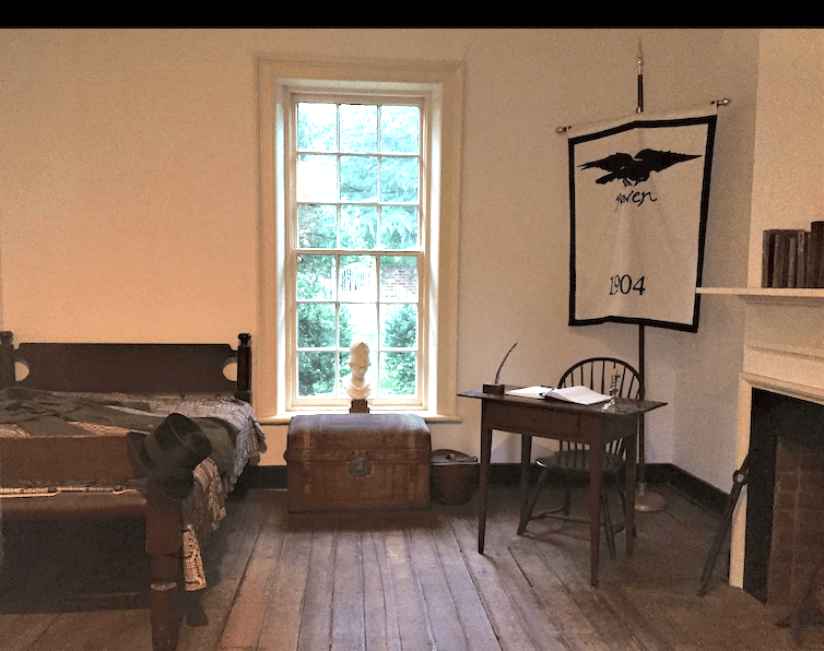 Poe's dormitory room at the University of Virginia remains much like it was when he lived there
