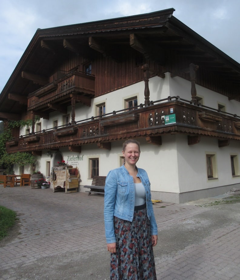 Lisa Perwein outside Zieferhof, her organic dairy farm