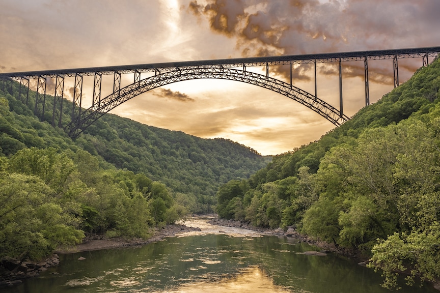 New River Gorge National Park, West Virginia. New River Gorge Bridge, US Highway 19.