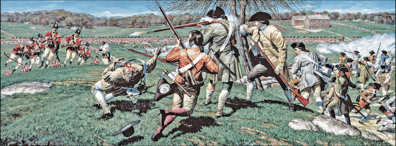"Battle of Lexington and Concord " painting by John Rush in the Minuteman National Historic Park, Concord MA. 