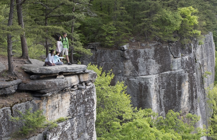 New River Gorge National Park, West Virginia. Family Admiring View along the Endless Wall Trail.