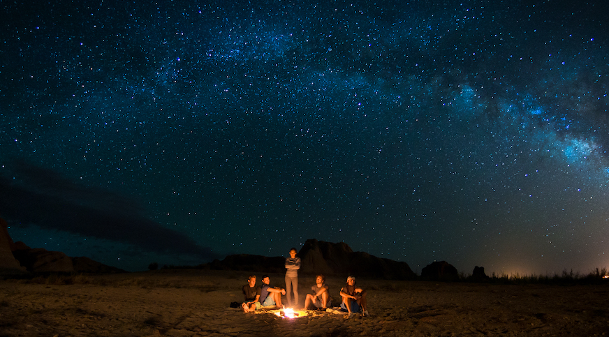 Lake Powell campfire and stars