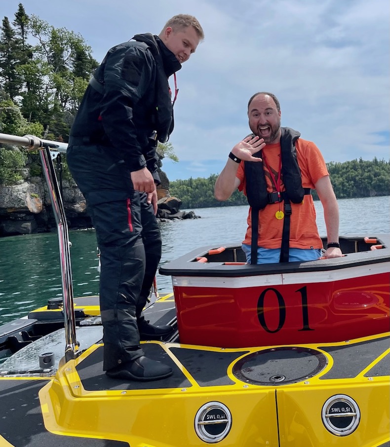 A pilot of one of Octantis' Special Operations Boats waits for his passengers to board.