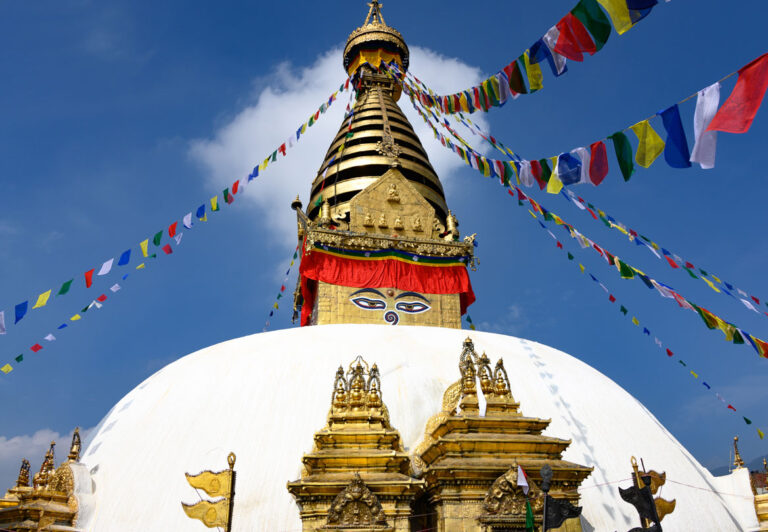 Swayambhunath Temple is one of the holiest Buddhist sites in Nepal and a must-see for visitors to Kathmandu. The Temple towers over the city and is often called the Monkey Temple for the abundance of monkeys, considered sacred, that live there.