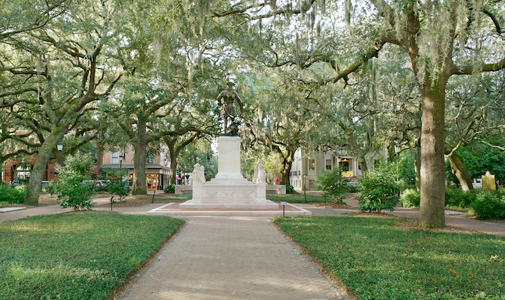A statue of Georgia founder James Oglethorpe in Savannah’s Chippewa Square. Photo courtesy of Visit Savannah & Casey Jones