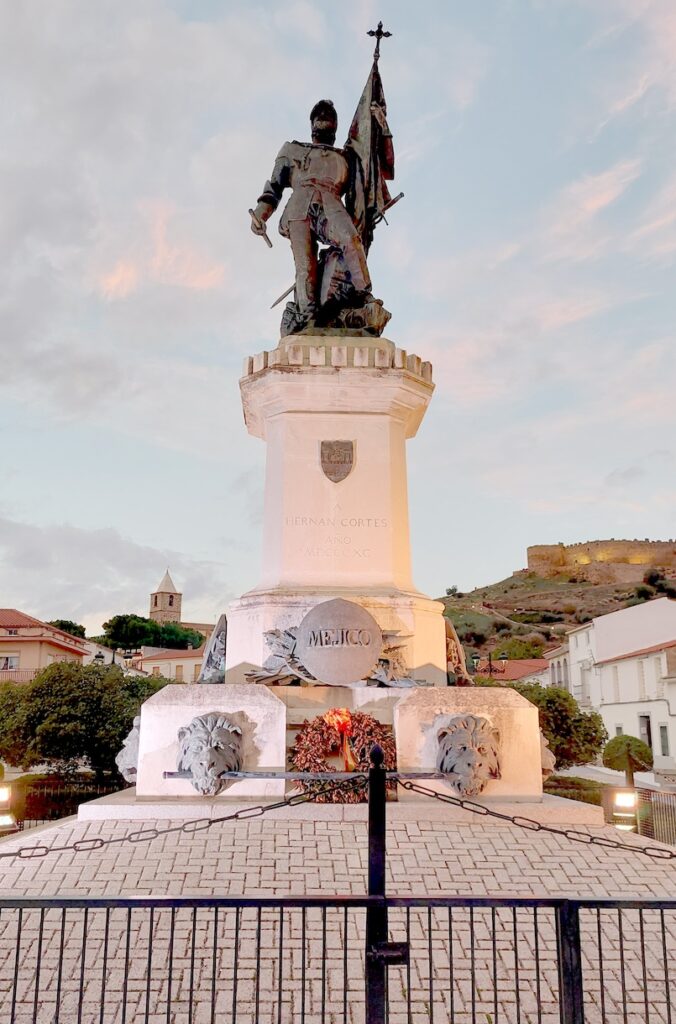 Statue of conquistador Hernán Cortés in Medellin’s town square