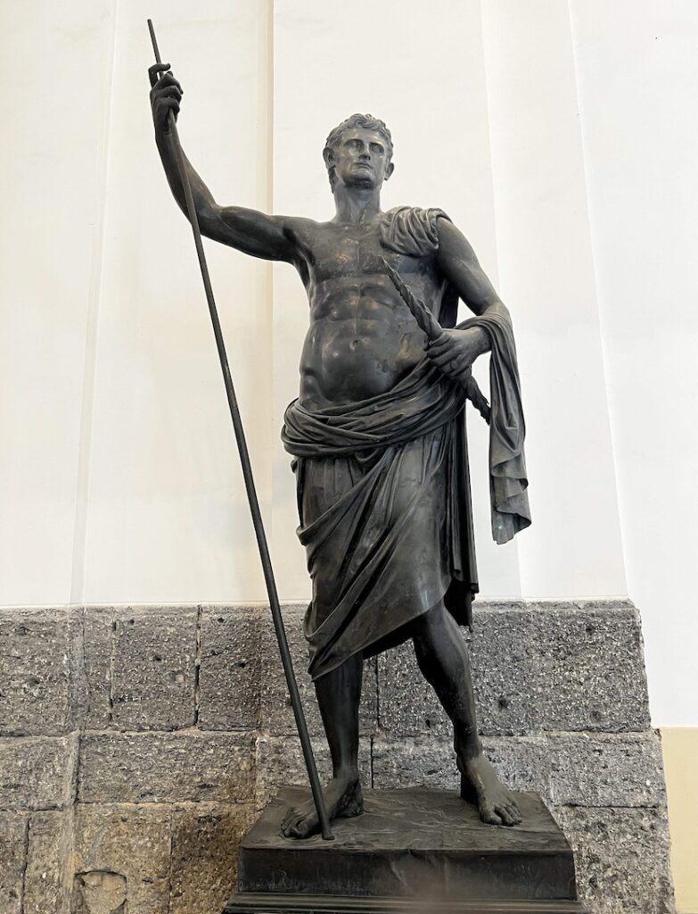 Bronze statue of Caesar Augustus on display at villa when Mt. Vesuvius erupted in 79 AD.