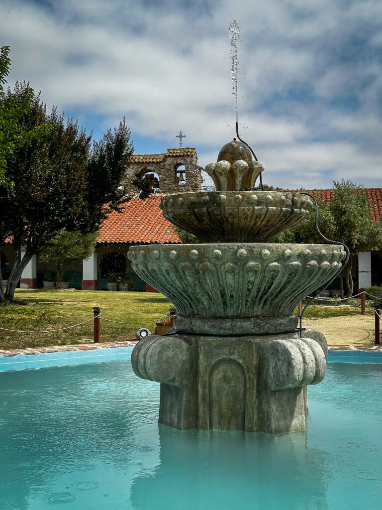 The gurgling splash of a fountain is the only sound remaining in what was once a bustling gathering place for mission Indians.