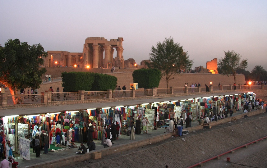 Nile River cruise stops besides Kom Ombo Temple.