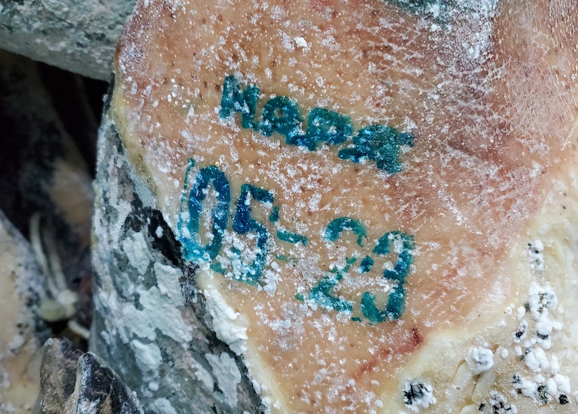 Date stamped on the leg of an Iberico ham.