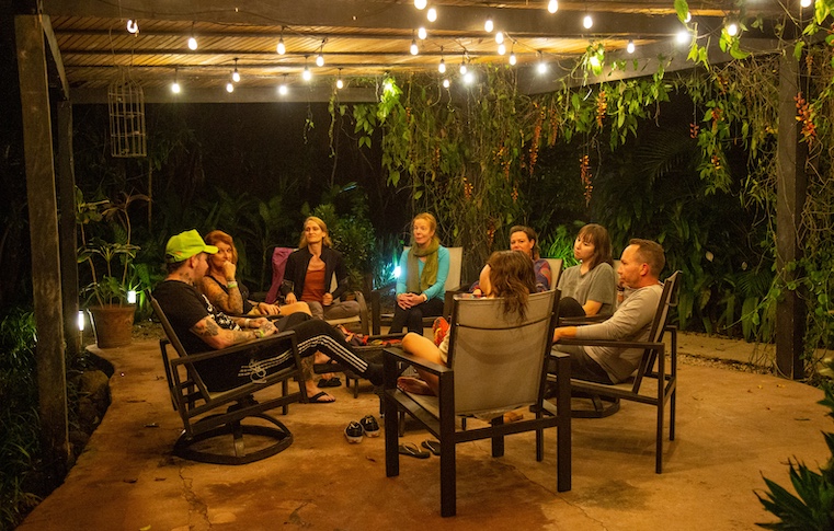 A recovery meeting in Costa Rica during a Choose Life Sober Adventures group tour.