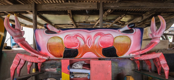 Fantasy coffin in the shape of a crab.