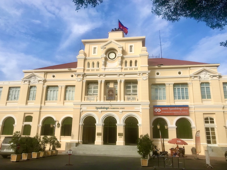 Cambodia Post, built in 1895 by architect Daniel Fabré, rises above Place de la Poste at the heart of Phnom Penh’s original French Quarter.