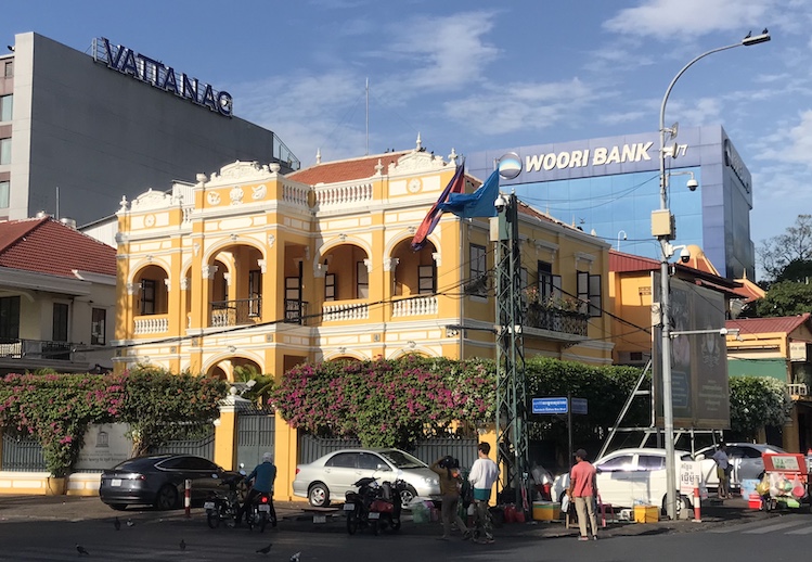 The colorful UNESCO building was built prior to World War I as the French Baroque-style home of a wealthy Cambodian merchant. 