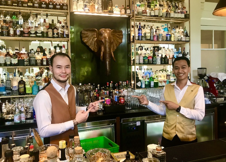 Bartenders at the Raffles Le Royal put on a show in the hotel’s famous Elephant Bar, where in 1967 America's former First Lady Jacqueline Kennedy introduced a cocktail called the Femme Fatale, made with champagne and cognac, and still on the menu. 