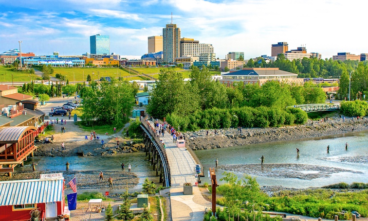 Anchorage residents and visitors can fish for king salmon from mid-May to mid-July right next to downtown in the city's Ship Creek.