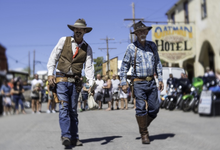 Oatman AZ has a twice-daily gunfight, but nobody ends up in boot hill.