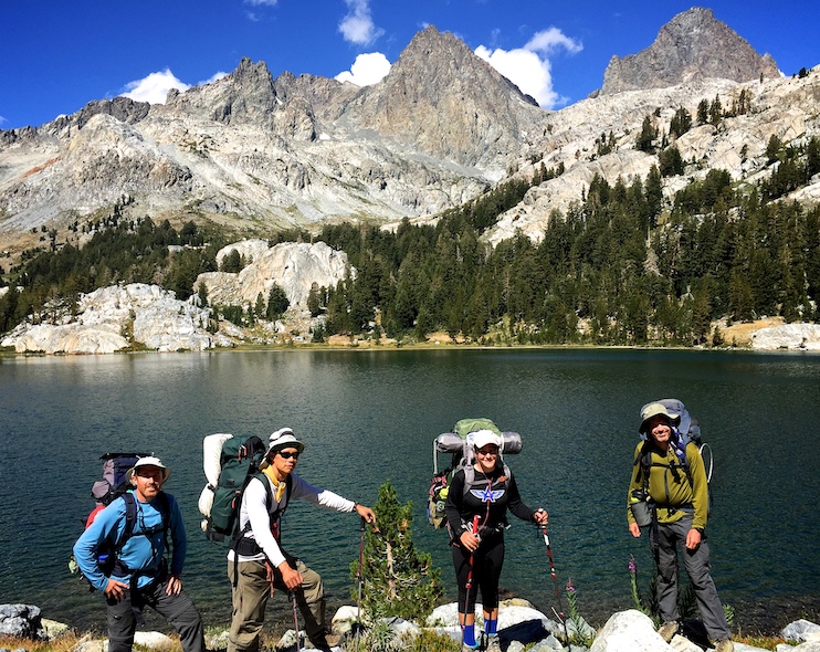 Hikers enjoy the view in Ansel Adams Wilderness.