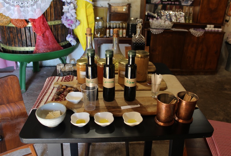 A tasting table with samples of olive oil and honey at Mikletovi in the Hvar village of Brusje. 