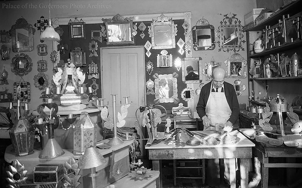 Francisco Delgado working at his Canyon Road studio in Santa Fe sometime during the 1930s.