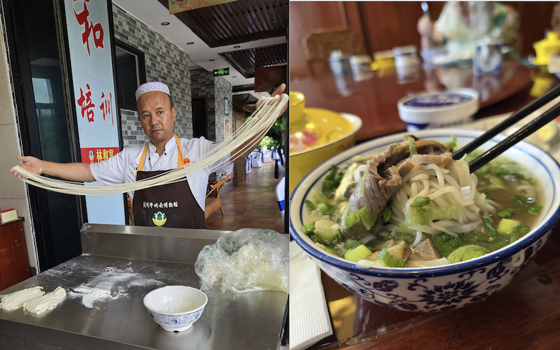 At the Lanzhou Hand Pulled Beef Noodle Museum and Restaurant tourists can learn how to make noodles and enjoy steaming hot bowls of soup.