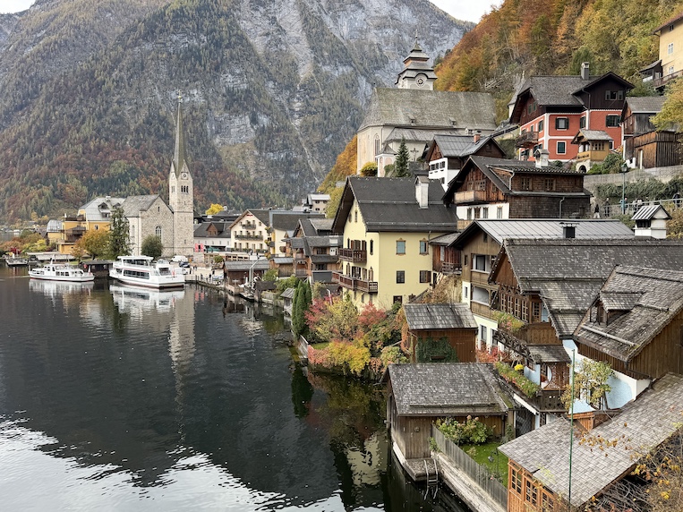 View of Hallstatt with salt mountain beyond.