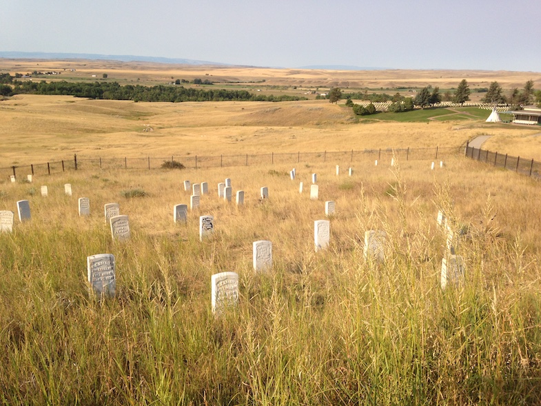 Grave markers of U.S. soldiers buried where they fell.
