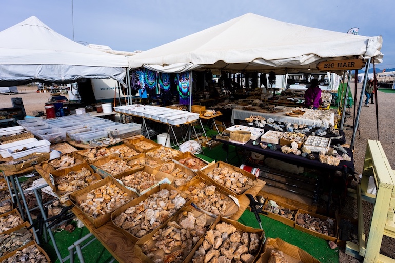 Hundreds of vendors display their rocks and rock-related items at Quartzsite’s gem shows.