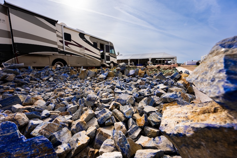 Gems like lapis lazuli are available for purchase at the Quartzsite gem shows.