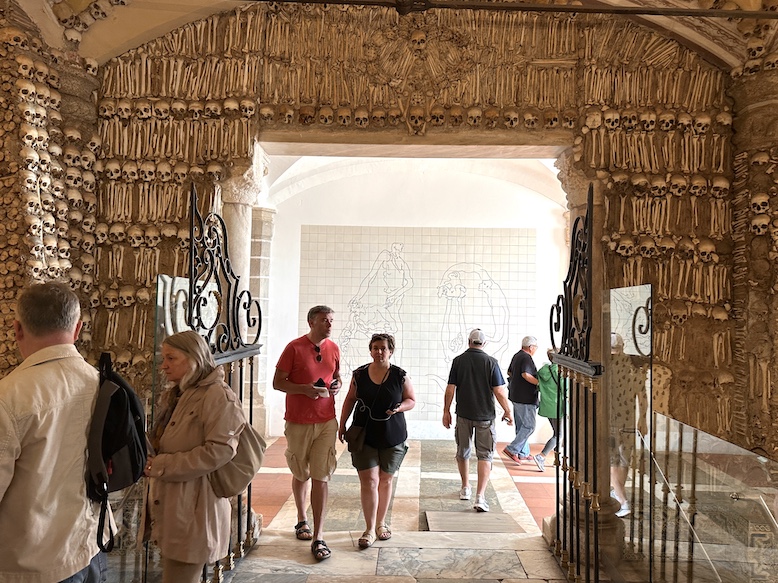 Interior of the Bone Chapel in Evora, Portugal.