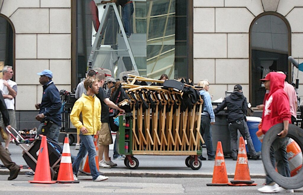 Film crews propare for a day's work.