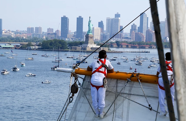Chilean sailor Sebastian Oyandel had an unobstructed view of Manhattan when the Esmeralds sailed into New York Harbor.