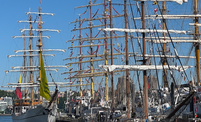 Ecuador’s tall ship, the Guayas, was docked alongside other sailing vessels on the Hudson River in New York City during the tall ship event to celebrate America’s 250th birthday.